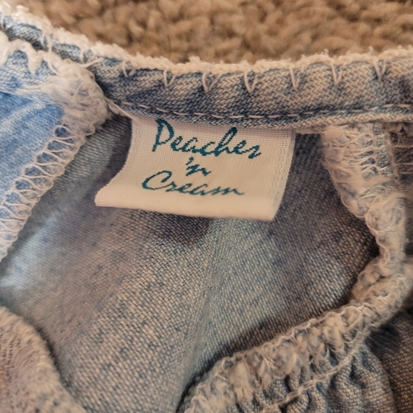 Peaches 'n Cream 0-3 M Jean Dress with Panties Blue Short Sleeve Flowers Bows - Picture 6 of 6